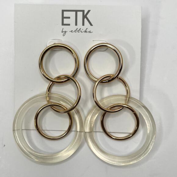 Ettika Fashion Jewelry Gold Clear Circle Hoop Dangle Pierced Earring GTE1021 NWT - Picture 1 of 4